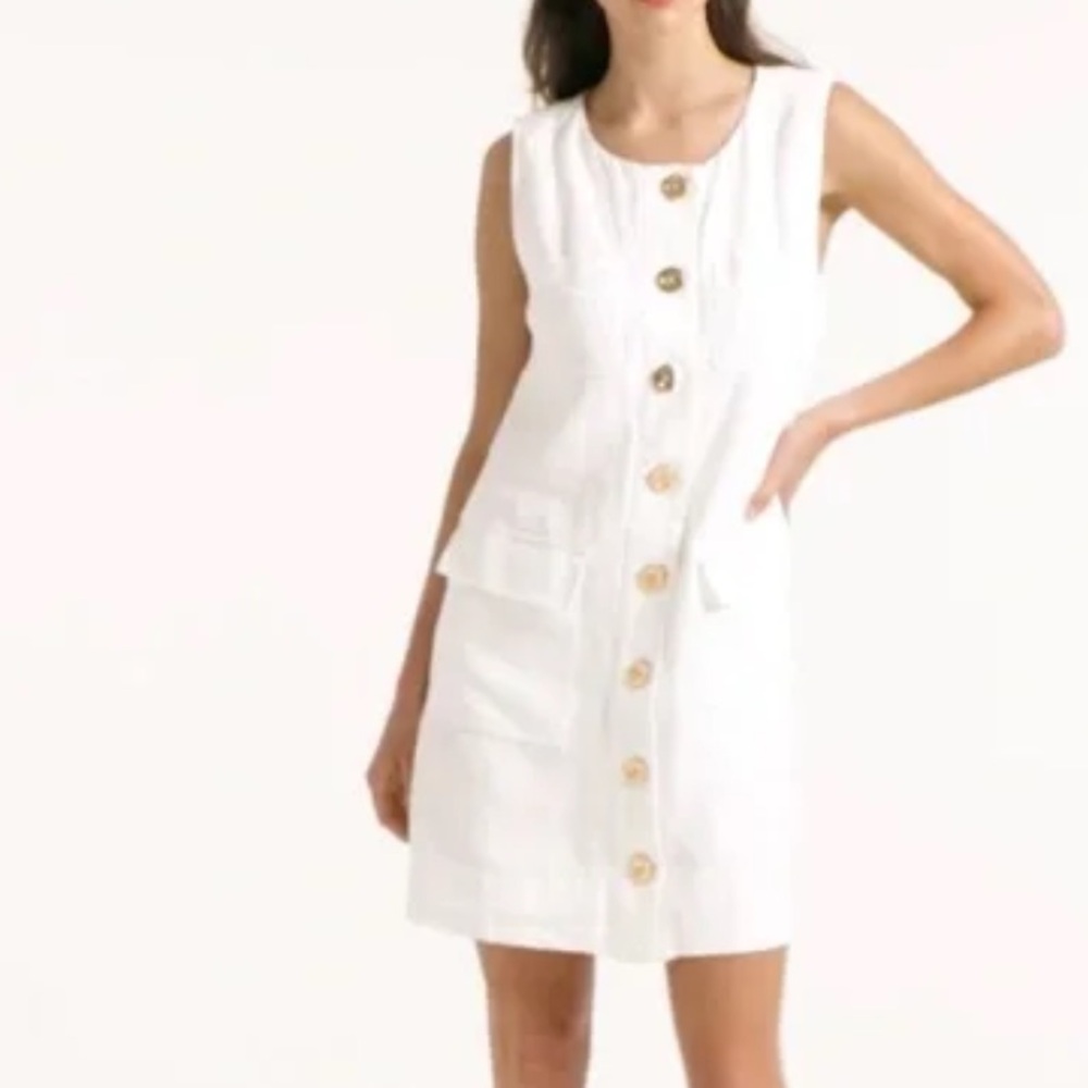 J. Crew Button-front shift dress in linen, white,